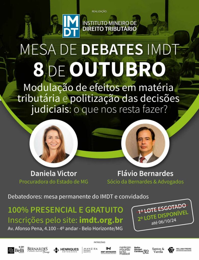 Palestra gratuita "Modulação de efeitos em matéria tributária e politização das decisões judiciais: o que nos restas fazer?"